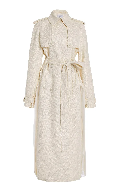 Eithne Trench Coat in Ivory Silk Virgin Wool Slub Coat Overcoat Trench Coat