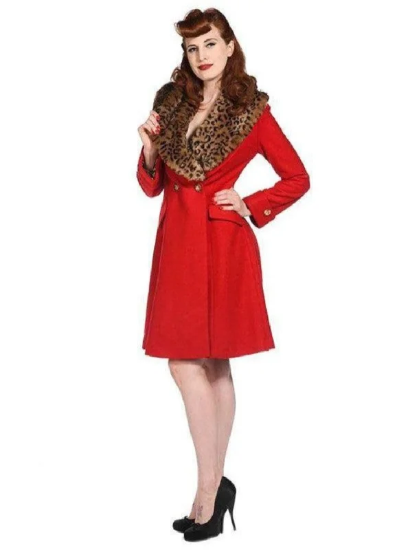 Banned UK Winter Coat Leopard Red Tie-Waist Belted Drawstring