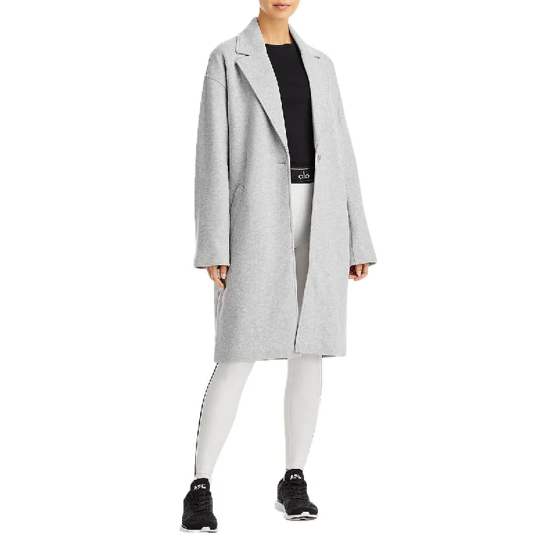 Womens Cotton Blend Heathered Trench Coat Turtleneck Wrap Cape