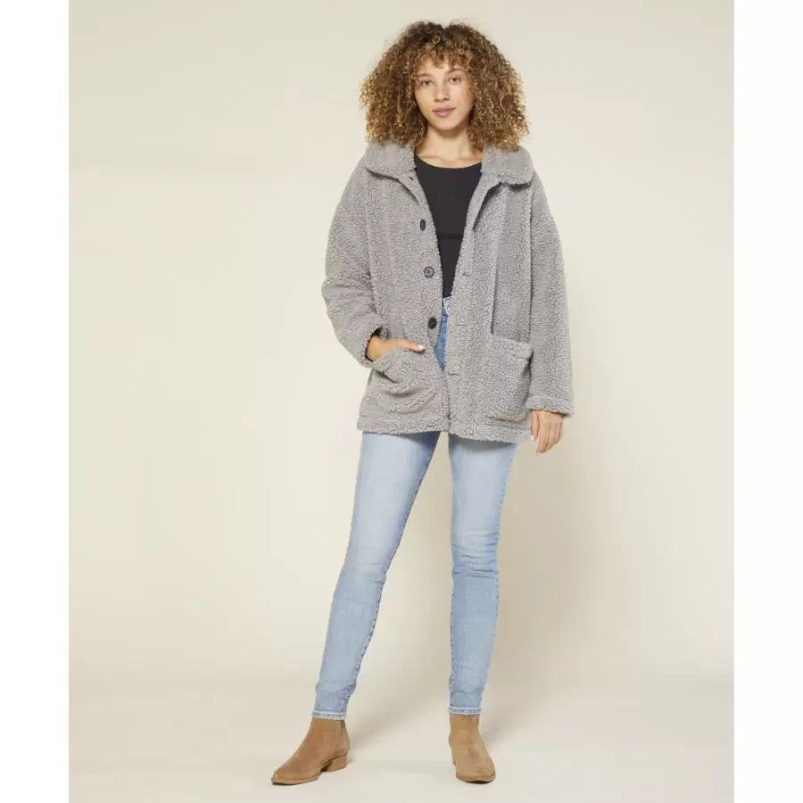 Outerknown Woodland Sherpa Coat - Women's Bomber Denim Leather