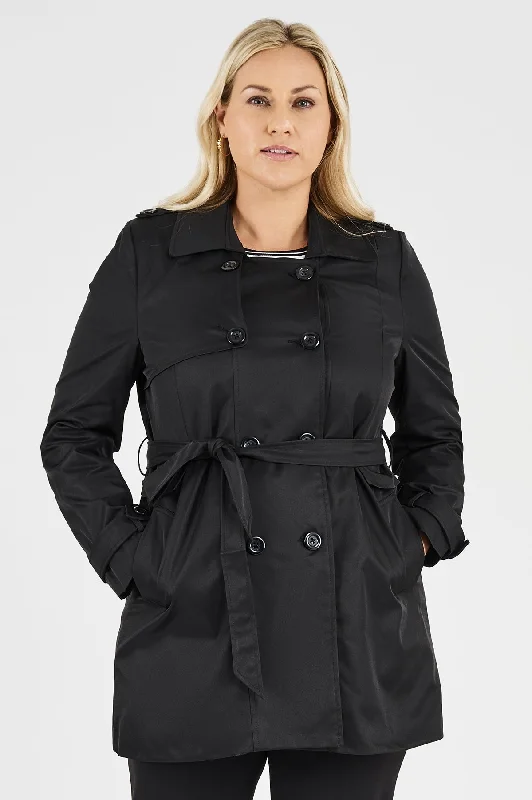 Ladies' Mia Trench Coat - Black Cape Coat Herringbone Coat Tweed Coat