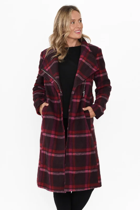 Choose You Red Check Tie Coat Boat Shawl Notched