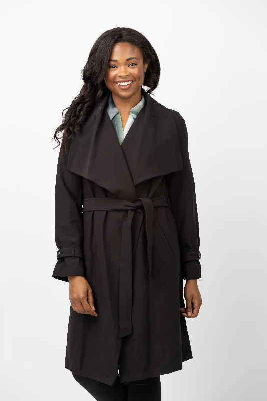 Soia & Kyo Olivia Trench Coat in Black Knit Woven Fleece