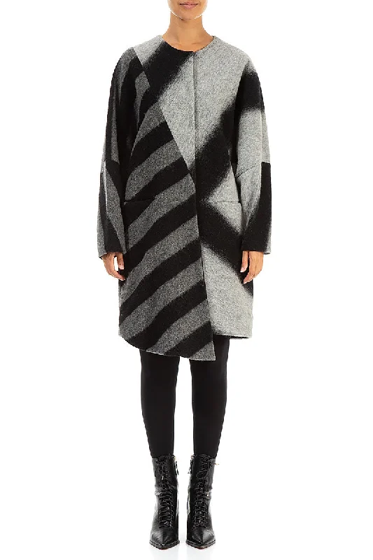 Asymmetric Striped Wool Coat Bodycon Sheath Shift