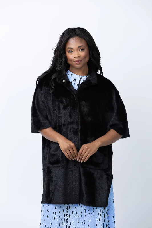 Love Token Nia Coat in Black Pleated Ruffled tiered