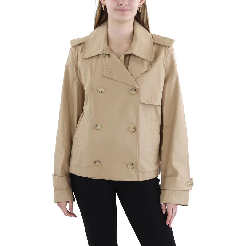 Womens Double-Breasted Short Trench Coat Buttoned Toggled Snapped