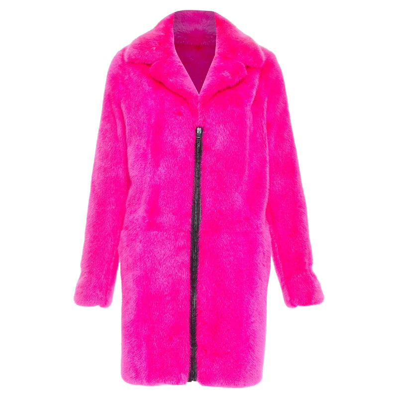 Saint Laurent mink fur leather zip long coat Asymmetrical Collar Hooded Zippered