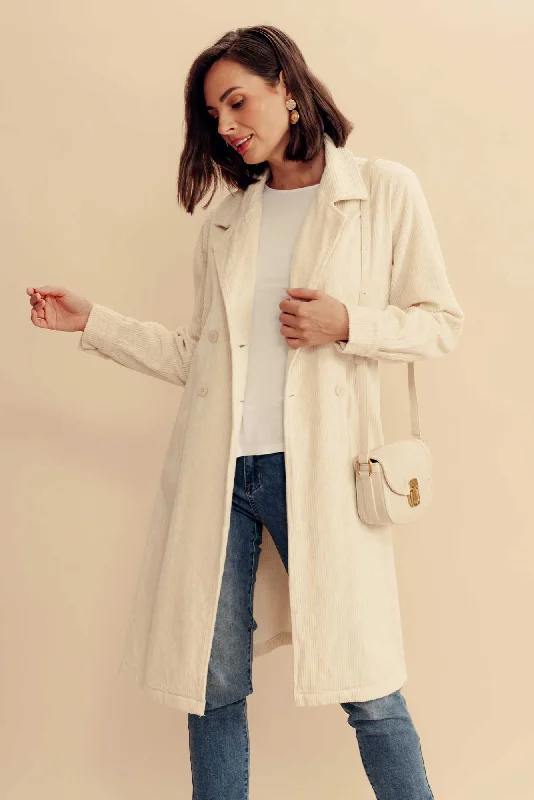 Pollux Cream Cotton Corduroy Coat Parka Down Jacket Wool Coat