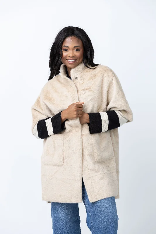 Love Token Nia Coat in Beige Buttoned Zippered Snapped