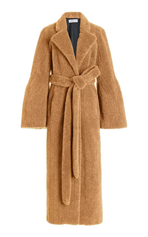 Barring Coat in Camel Virgin Wool Silk Cashmere Fur Cardigan Sweater Pullover