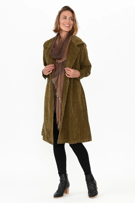 Pollux Khaki Cotton Corduroy Coat Coat Overcoat Trench Coat