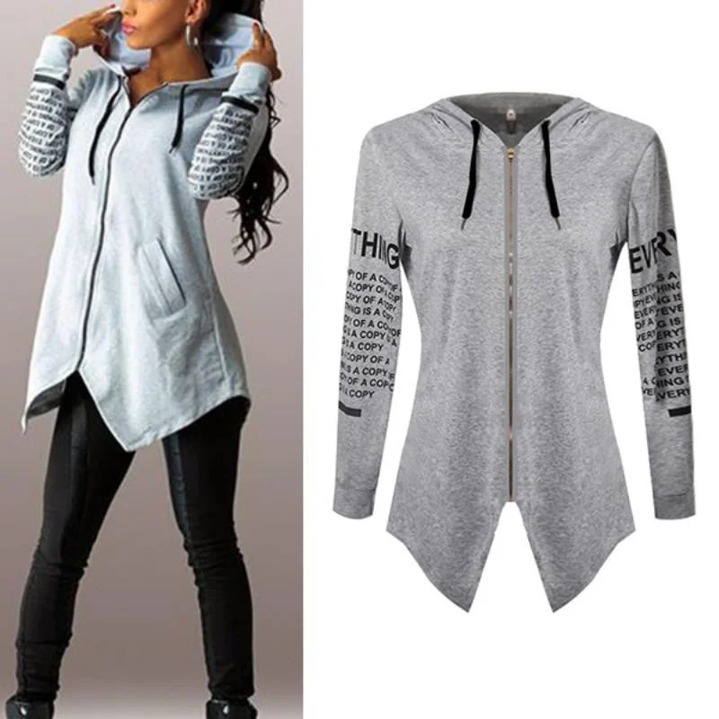 Women Hoodies Letter long-sleeved hooded Harajuku Plus Size sportswear Coat KL075 Quilted Jacket Anorak Windbreaker