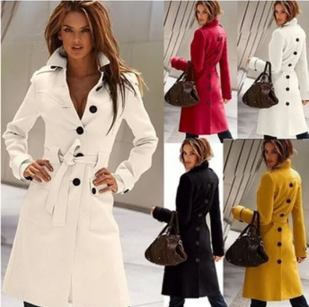 women Woolen cloth coat long sleeve pure color Open fork coat High Women's clothing coat Toggle Coat Shawl Collar Coat Notch Collar Coat