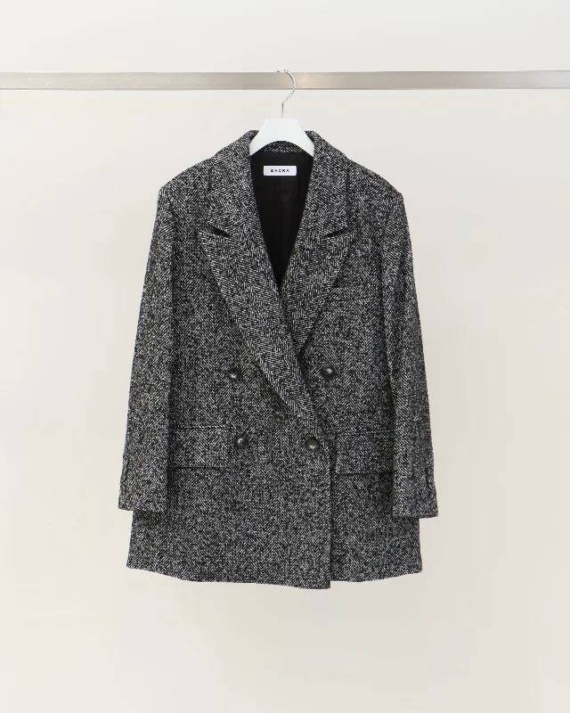 WOOL SOLK HERRINGBONE COAT Tweed Herringbone Houndstooth