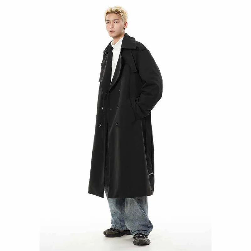 British Over-the-Knee Lapel Double-Breasted Long Coat Parka Anorak Hoodie