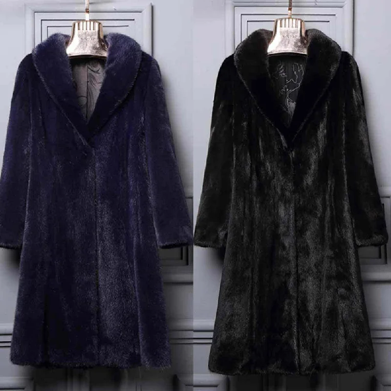 Velvet Slimming Warm Faux Fur Long Coat Chenille Brocade Lace