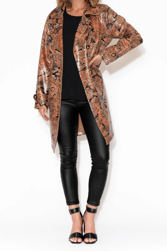 Carissa Tan Snake Coat Cotton Linen Terry