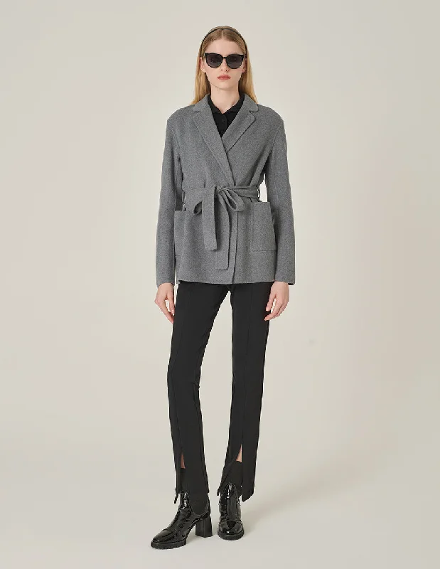 MARYLING Notched Lapel Wrap Belted Double-Faced Wool Coat Peter Pan Collar Cowl Neck Turtleneck