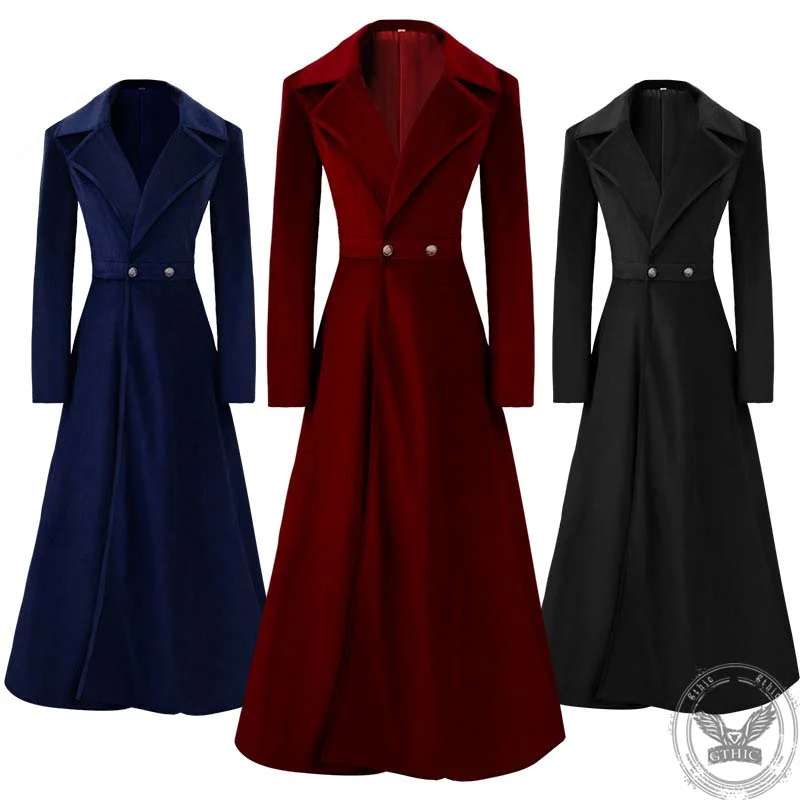 Vintage Medieval Long Trench Coat Halloween Costume Tailored Straight A-Line