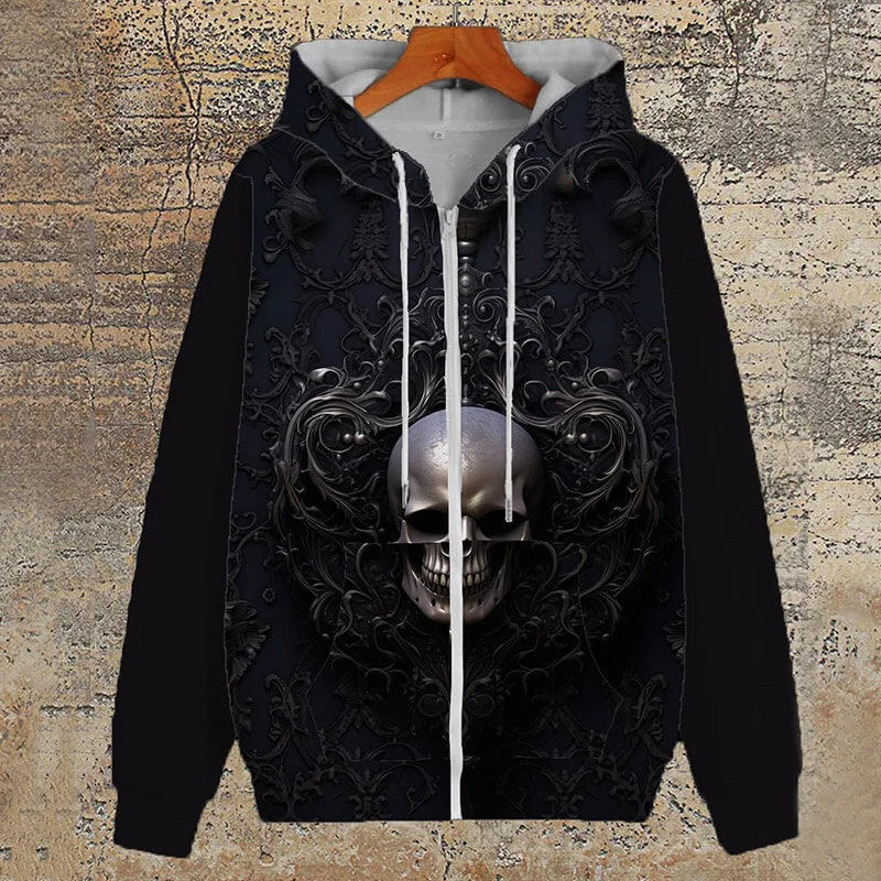 Gothic Pattern Skull Print Polyester Hoodie Coat Cardigan Sweater Pullover