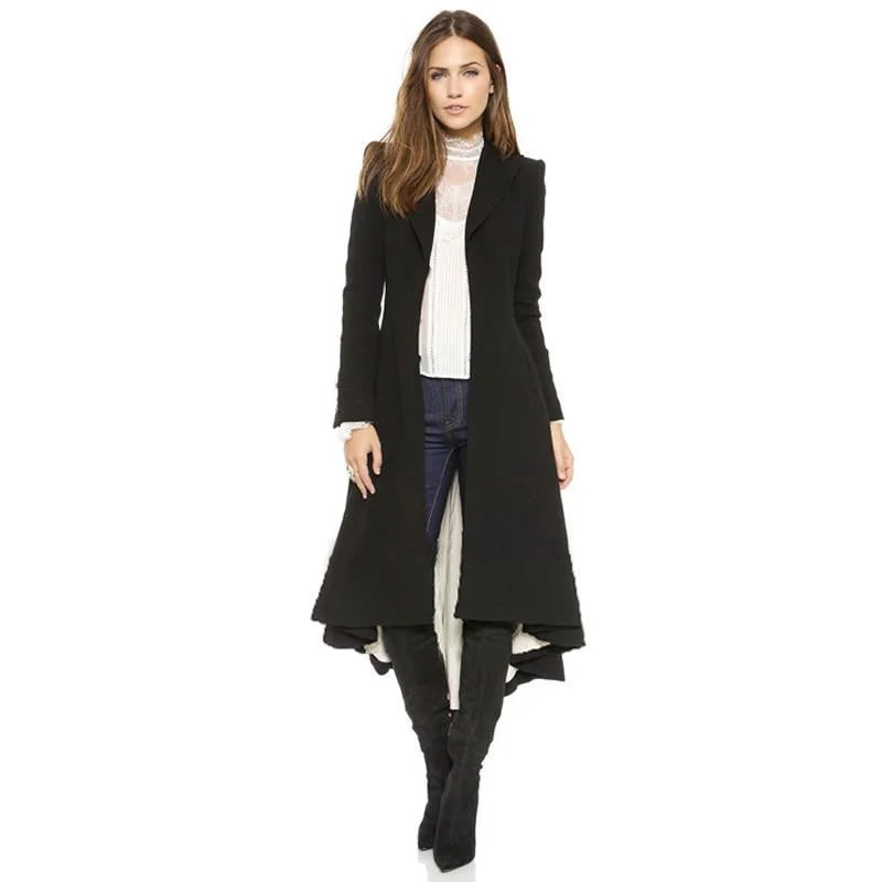 Women Coat style Long Sleeve Casual Trench Coat Long Maxi Dovetail Fashion Slim Black Trench Coats NC-745 Quilted Jacket Anorak Windbreaker