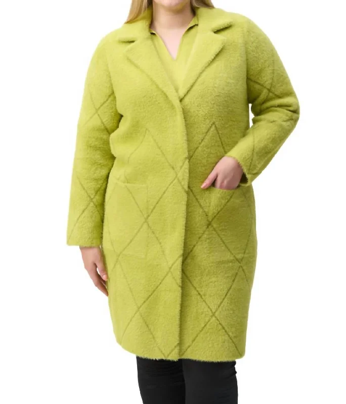 Notched Collar Coat In Wasabi Herringbone Houndstooth Plaid