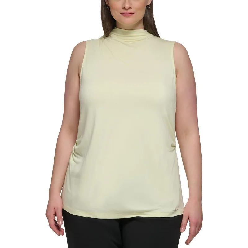 Calvin Klein Womens Plus Knit Jersey Shell Hemp Jersey Tee