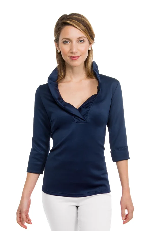 Gretchen Scott Ruff Neck Jersey Top - Solid Navy Sustainable Jersey Tee