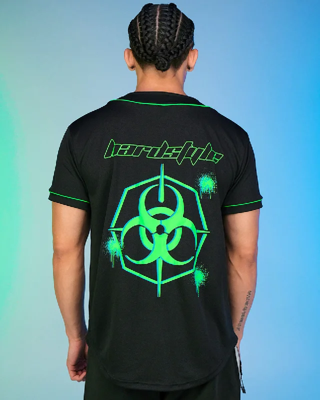 Biohazard Hardstyle Blacklight Green Jersey Polo Neck Jersey Top