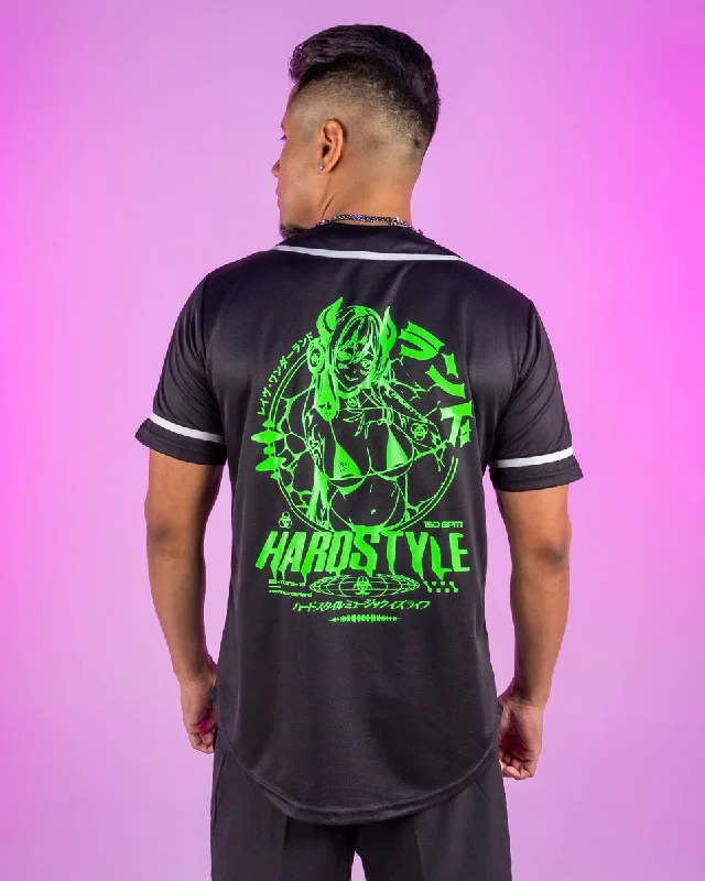 Hardstyle Baddie Anime UV Neon Green Baseball Jersey Long Sleeve Jersey Tee