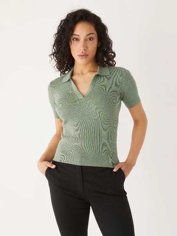 The Johnny Collar Knit Top in Deep Sage Branded Knit Top