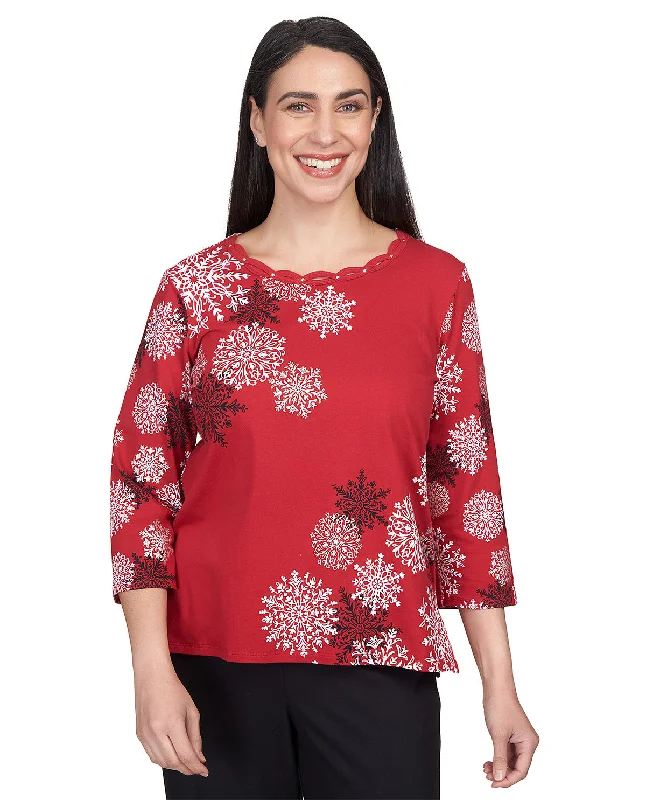 Alfred Dunner Snowflakes Key Item Knit Top Organic Knit Top