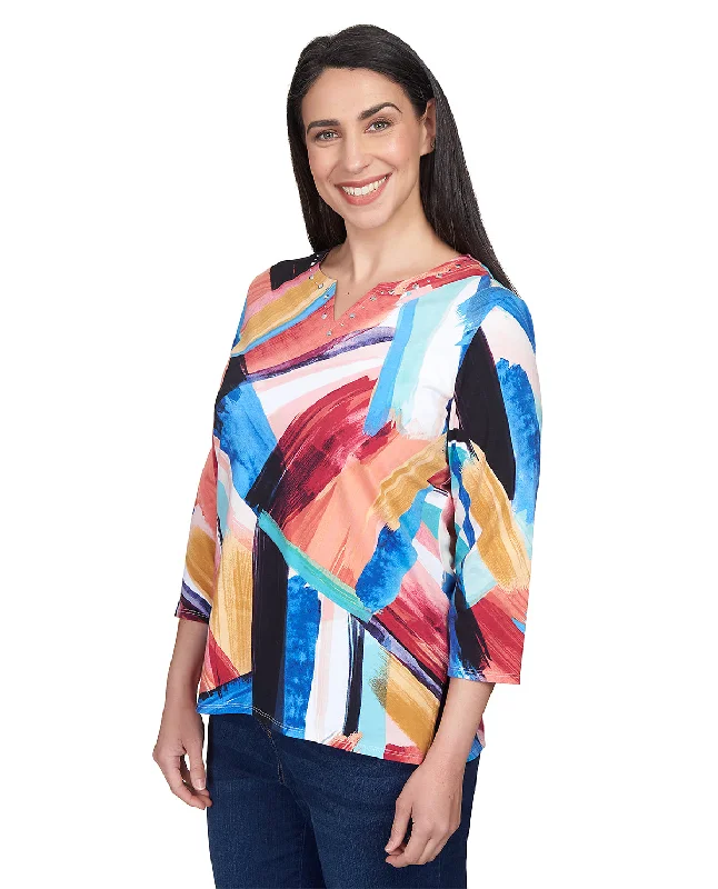 Alfred Dunner Key Item Brushstrokes Knit Top Affordable Knit Blouse