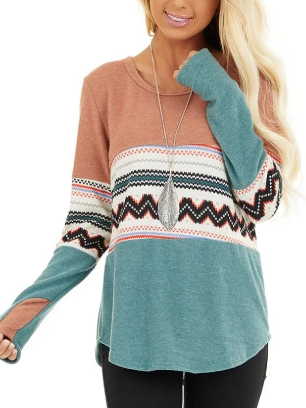 Blue Colorblock Knit Top Chic Knit Top