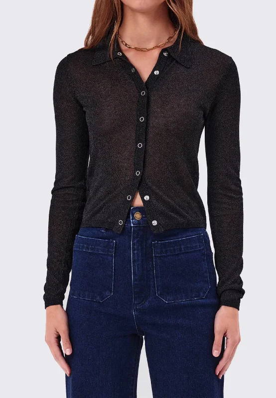 Caroline Lurex Knit Top - Black Sophisticated Knit Shirt