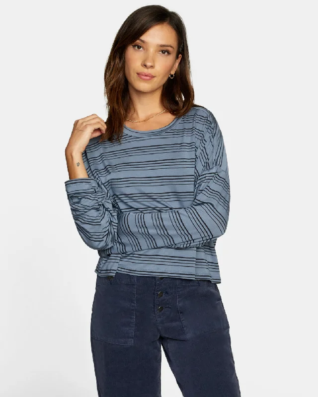 Countdown II Long Sleeve Knit Top - Blue Slate Emerald Green Knit Top