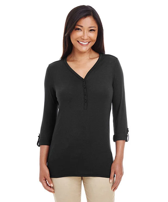 DP186W - Devon & Jones Ladies Perfect Fit™ Y-Placket Convertible Sleeve Knit Top Glamorous Knit Top