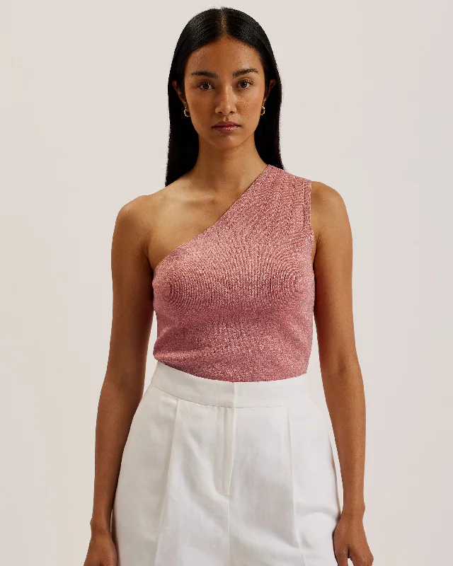 Ellyann One Shoulder Lurex Knit Top Pl-Pink Festive Knit Tee