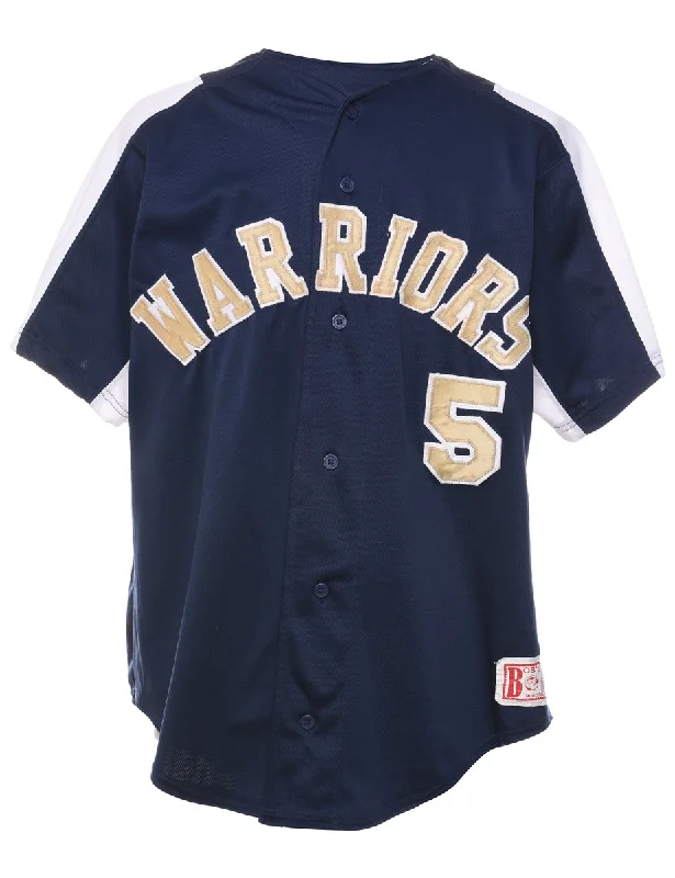 Embroidered Warriors Navy & Pale Yellow Printed Jersey - L Warm Jersey Shirt