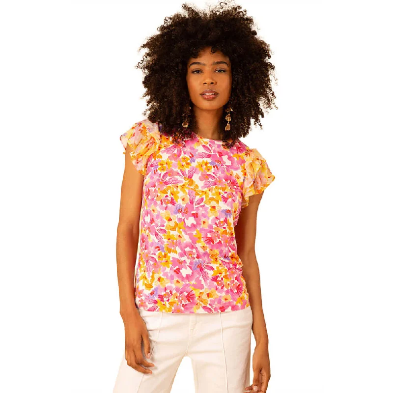 Hale Bob Kali Short Sleeve Jersey Top - Pink Metallic Jersey Tee