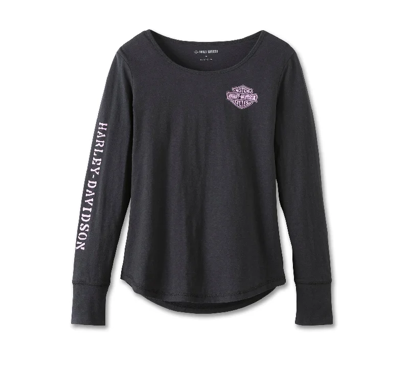 Harley-Davidson® Women's Hero Long Sleeve Knit Top - Black Beauty Cream Knit Top