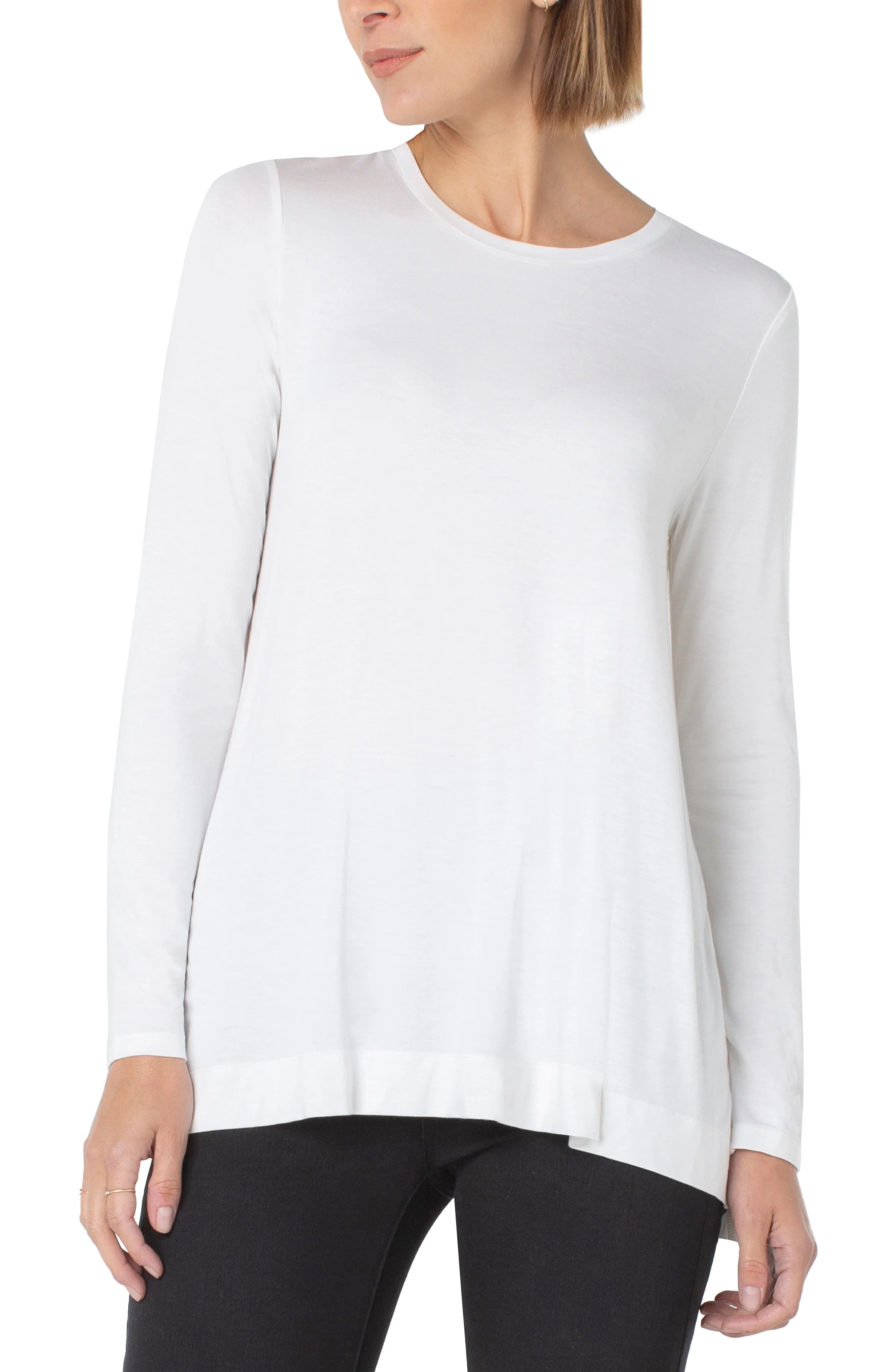 Liverpool Long Sleeve Scoop Neck Modal Knit Top Snow Budget-Friendly Knit Tee