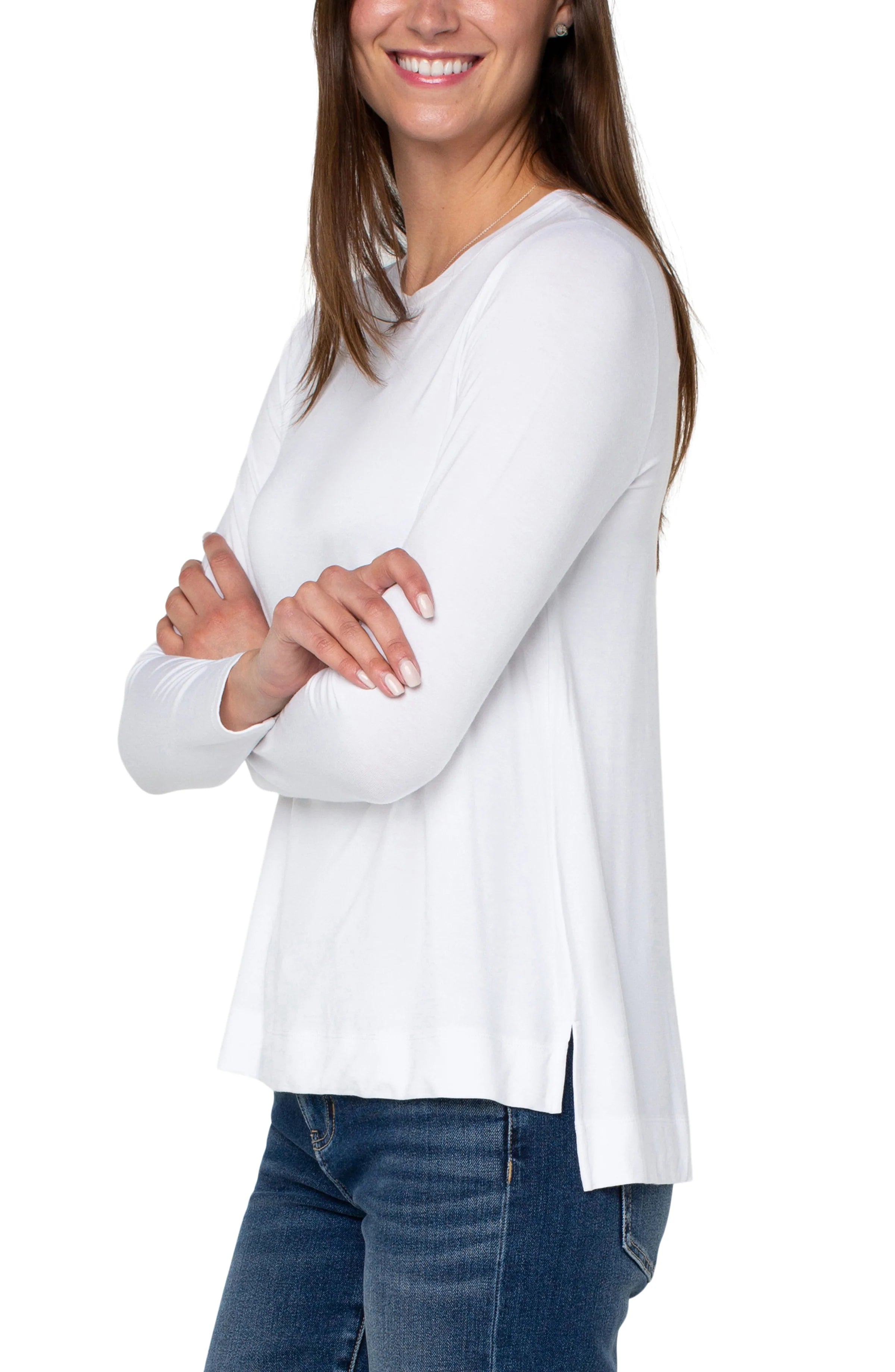 Liverpool Long Sleeve Scoop Neck Knit Top White Exclusive Knit Top