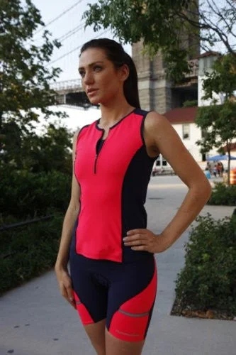 MooMotion Stamina Women's Tri Jersey, Navy/Neon Coral (XS, S) Silver Jersey Tee