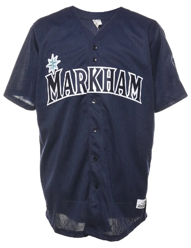 Navy & White Markham Jersey - XL Textured Jersey Blouse