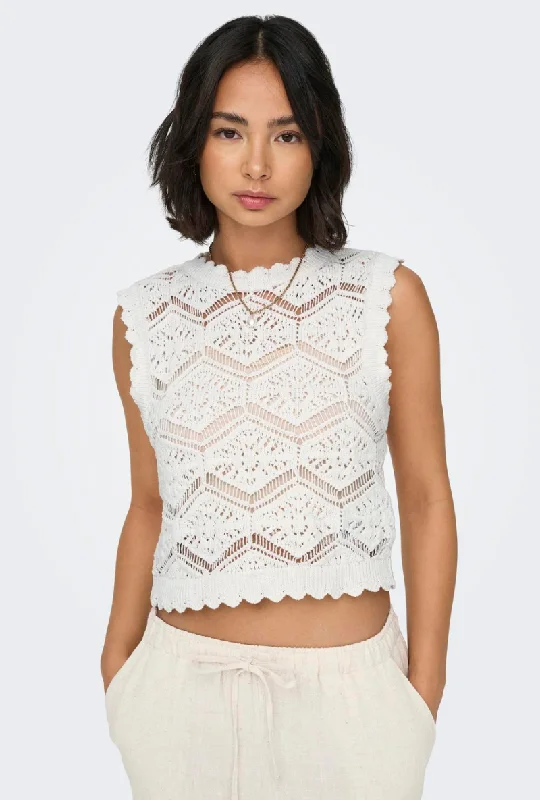 ONLY FRIDA SL STRUCTURE  KNIT TOP Pure White Knit Blouse