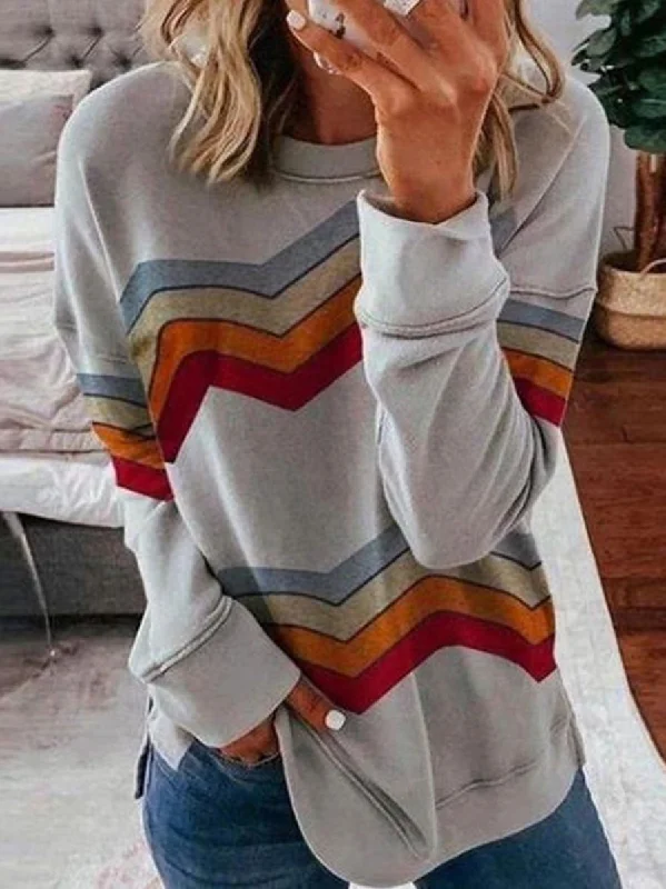 Striped Long-Sleeved V-Neck Knit Top Modern Knit Blouse