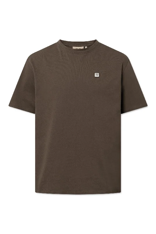 THOMAS EMBROIDERY PATCH COTTON JERSEY - BROWN Ribbed Jersey Tee