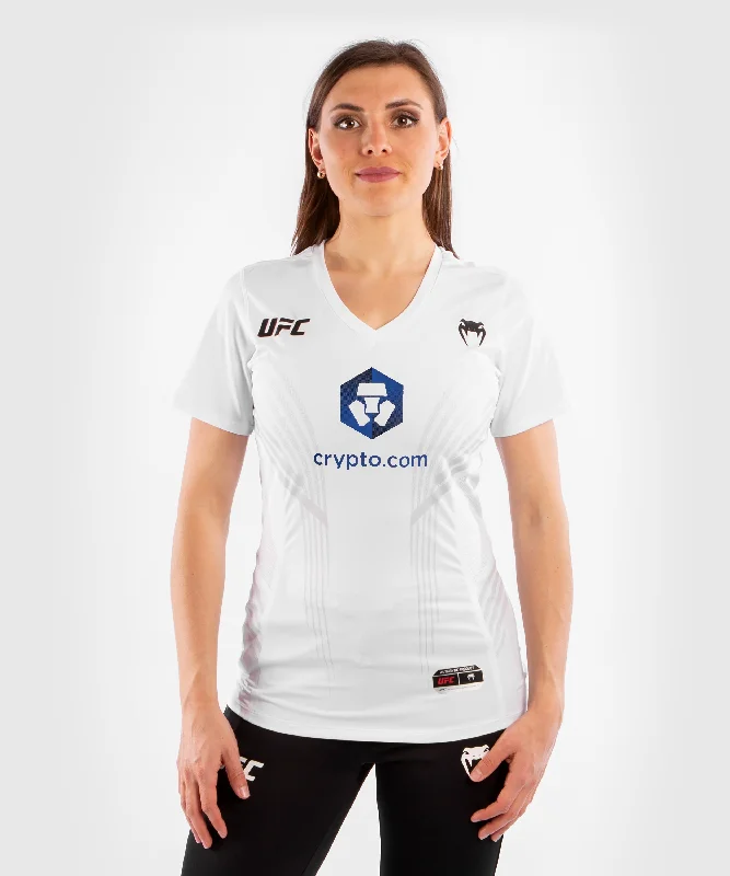 UFC Venum Authentic Fight Night Women's Walkout Jersey - White Metallic Jersey Tee