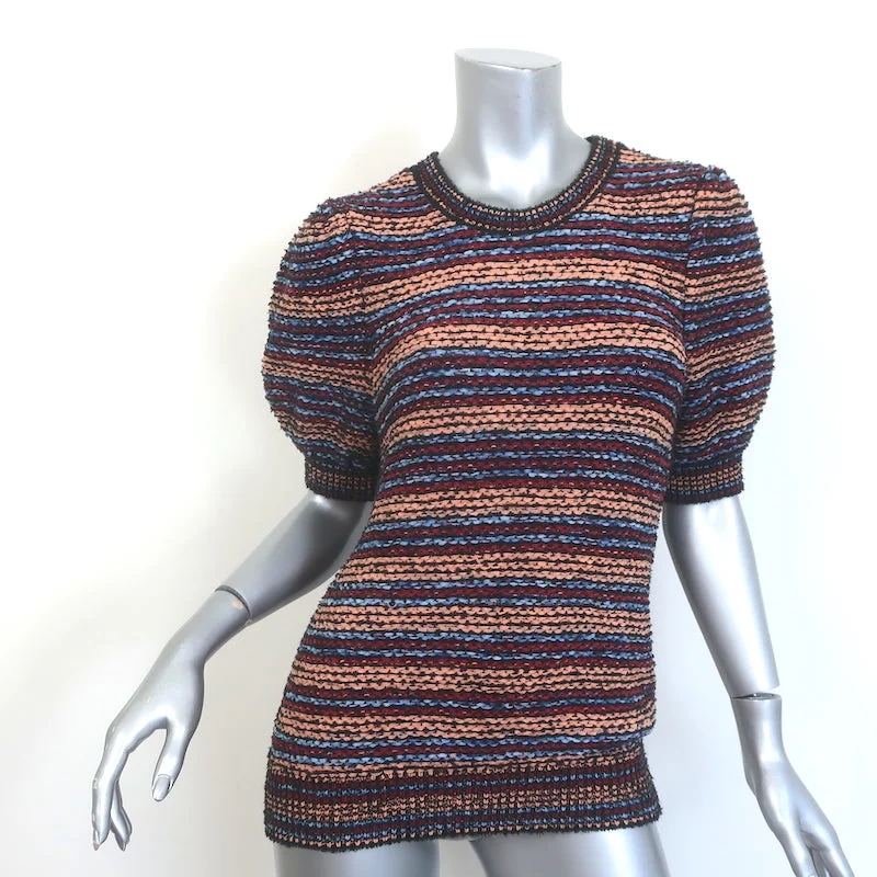 Ulla Johnson Elara Puff Sleeve Striped Knit Top Multicolor Size Medium Classic Knit Tee